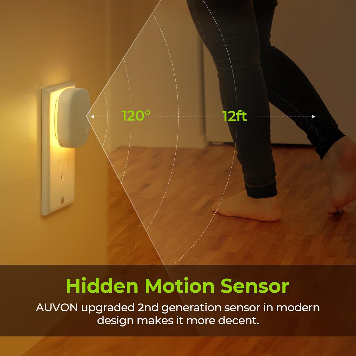Plug-in LED Backlit Night Light, Motion & Dusk to Dawn Sensor, 2-Pack | 2200K Warm White Nightlight with 1-50lm Dimmable Brightness for Bedroom, Bathroom, Hallway, Kitchen, Garage, Stairs, Nursery - view 4