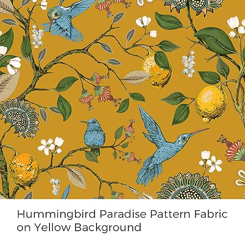 Bright Yellow Kitchen Valances 24 Inches Long Vintage Botanical Garden Hummingbird Thermal Insulated Faux Silk Grommet Blackout Small Window Curtains for Track Laundry Kitchen Camper 2 Panels - view 2