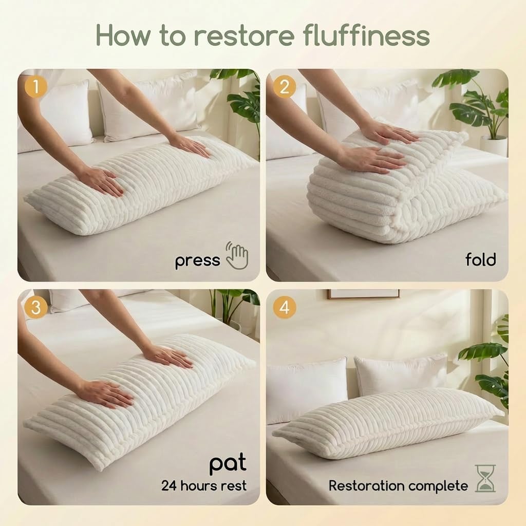 Luxurious Faux Fur Full Body Pillow for Adults,Shredded Memory Foam Body Pillows for Side Sleeper & Pregnancy, 20x54 Inch Fluffy Long Bed Pillow for Back Pain Relief, Removable Cover - view 8