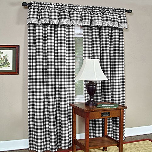 Buffalo Check Panel Curtain, 42 x 84 in, Black & White Plaid