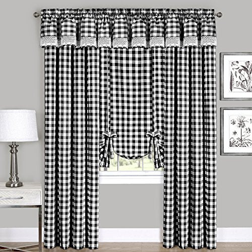 Buffalo Check Panel Curtain, 42 x 84 in, Black & White Plaid - view 2