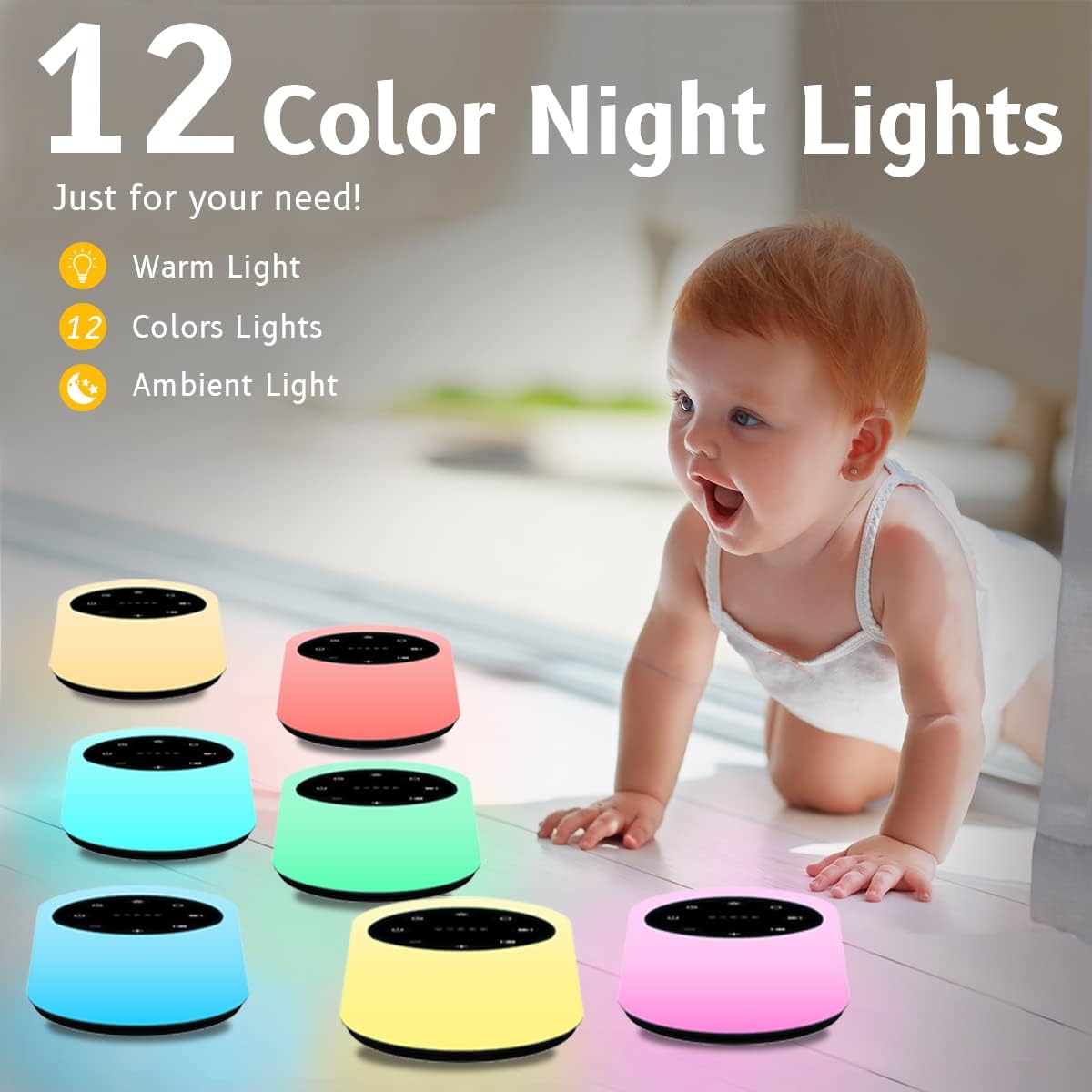 Sound Machine and White Noise Machine with 30 Soothing Sounds 12 Colors for Kids Adult Baby Night Light with Memory Function for Home Office (Black) - view 2