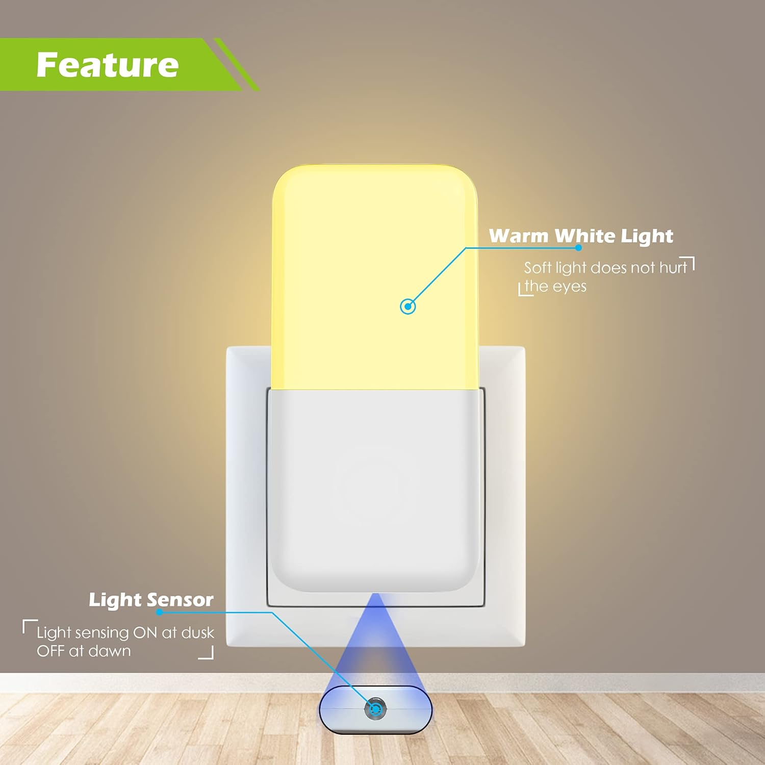Plug in Night Light, Warm White LED Nightlights with Smart Dusk to Dawn Sensor for Kids, Nursery, Ideal for Bedroom, Bathroom,Hallway, Stairs, Kitchen, 6 Pack - view 2