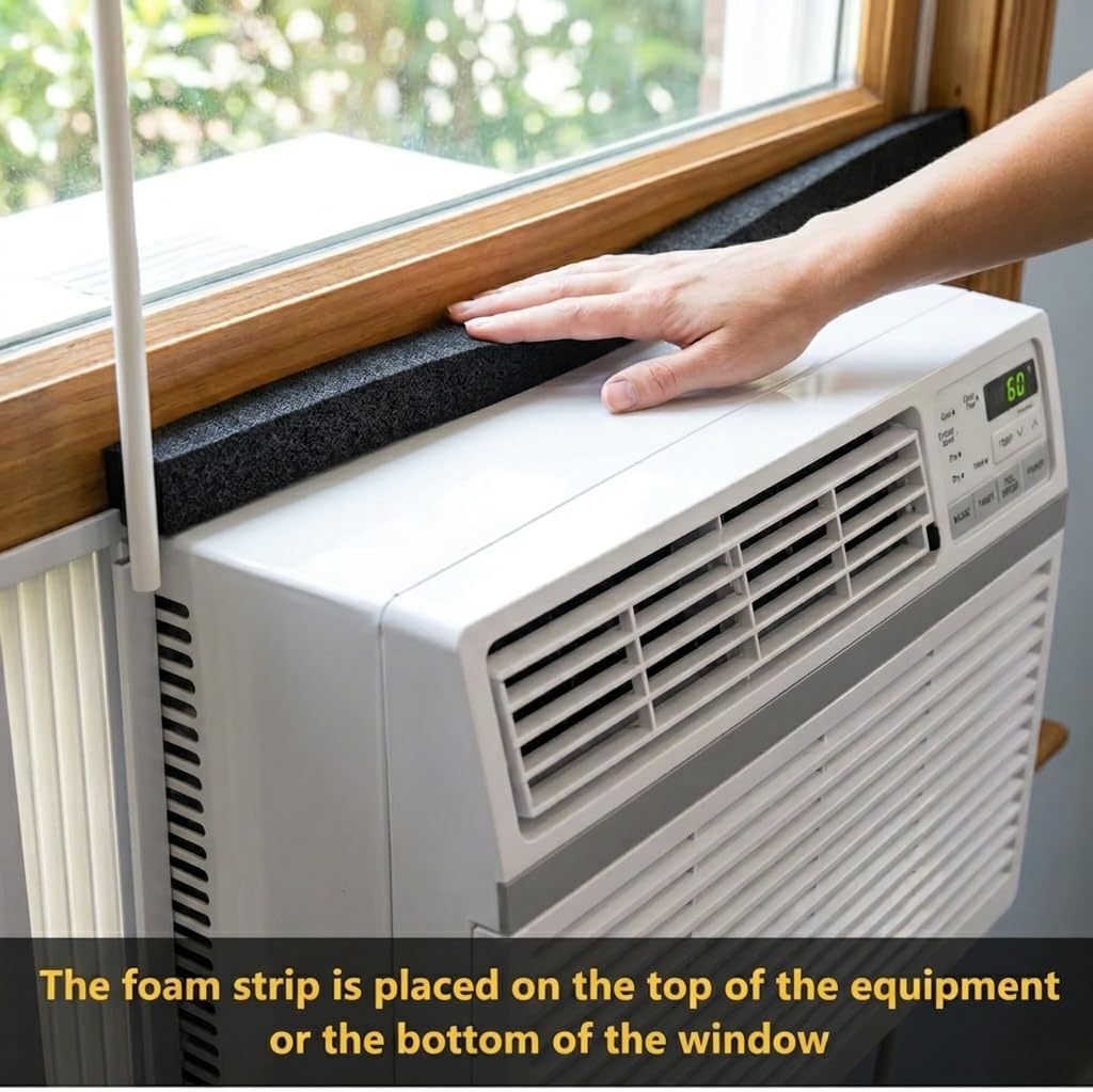 AC Window Seal Foam Tape, 1" x 1" Thick Foam Weather Strip, Black | High Resilience Foam Tape Seals Large Gaps Around Ac Windows and Doors, 6.5ft x 2 Rolls, Strong Adhesive, Install in Minutes - view 2