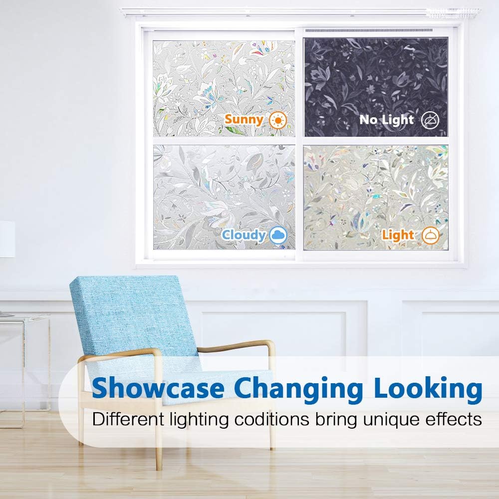 Window privacy film, frosted removable glass covering for bathroom, opaque static cling heat control door sticker for home office living room, non-adhesive matte white (17.5" x 78.7") - view 6