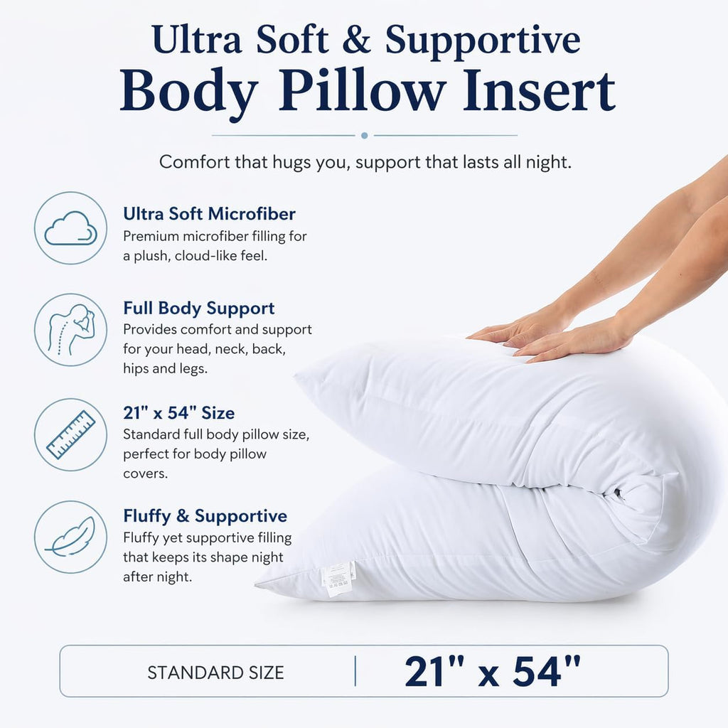Body Pillow Insert 21"x54", Medium Support, Microfiber Fill | Ultra-soft microfiber fill provides medium support for side sleeping, pregnancy, back support, and everyday comfort. - view 3