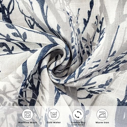 Linen Printed Blackout Curtains Tree Branch Pattern Double Layer 84 Inches Long for Bedroom Classic Thermal Insulated Summer Sound Lined Grommet Drapes for Living Room 2 Panels Blue/Linen - view 3