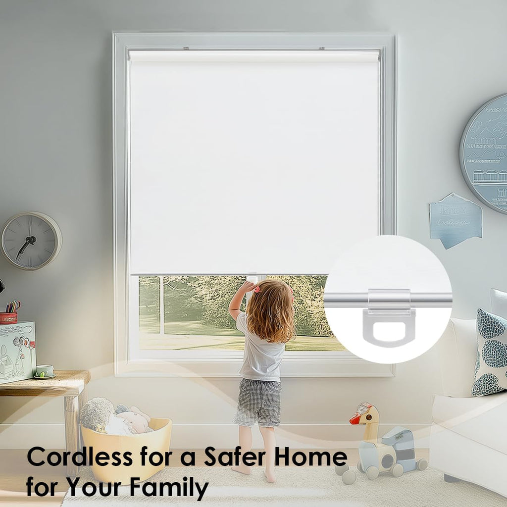 Cordless 100% blackout roller shades for windows, UV protection pull down shades, room darkening door blinds thermal insulated fabric for home office and bedroom (14" W x 72" H, White) - view 6