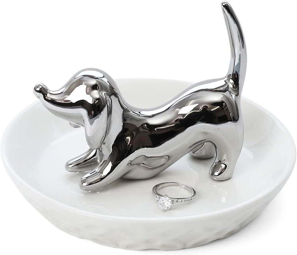Dog ring holder, ceramic silver jewelry holder, mother's day gifts for dog mom gifts for women Christmas, Valentines