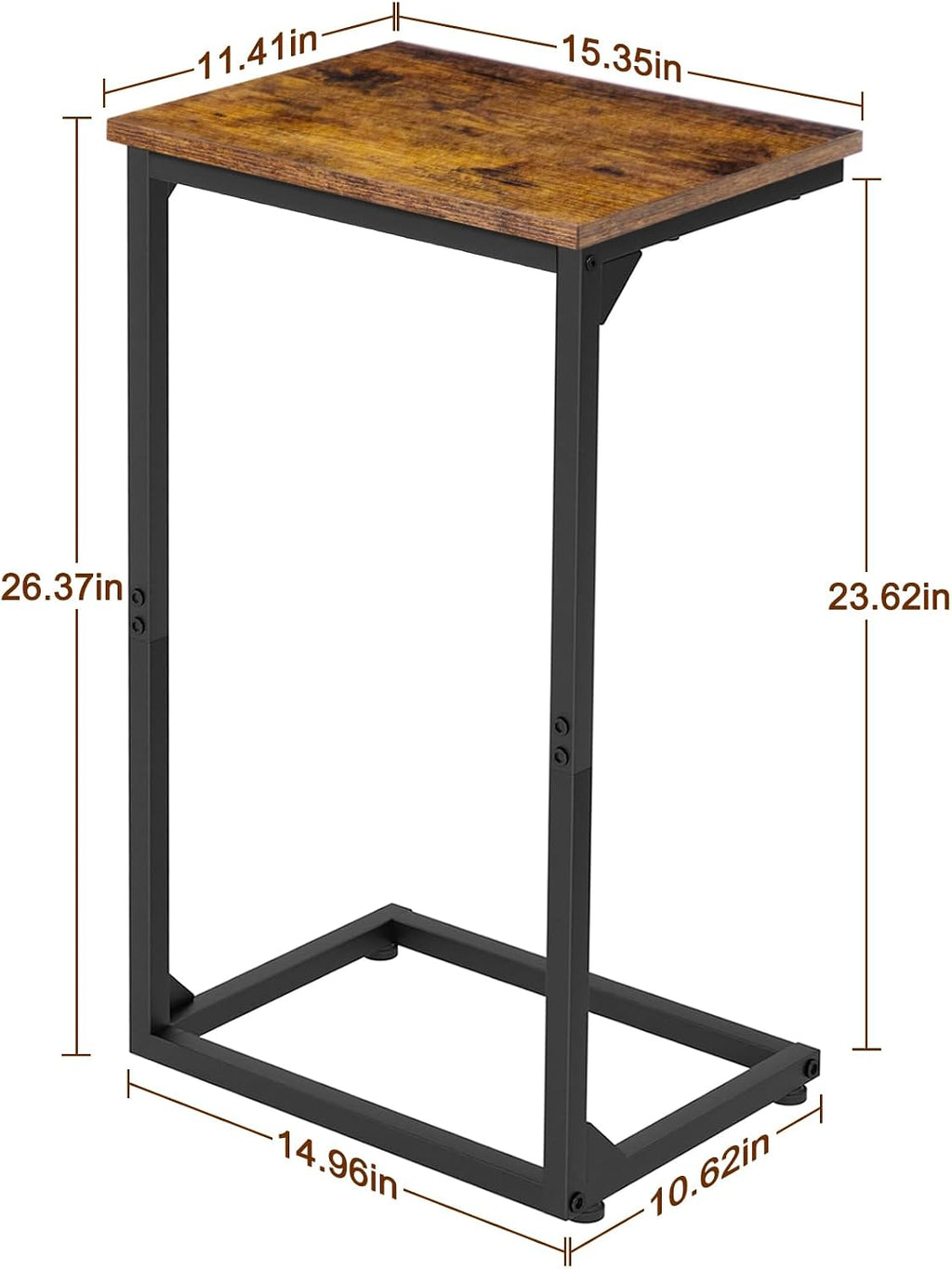 Couch Side Table, 26.37" Tall C Shaped End Table Set of 2 | TV Trays That Slide Under Sofa, Slim Laptop Workstation for Living Room Bedroom Small Spaces, Rustic Brown - view 3