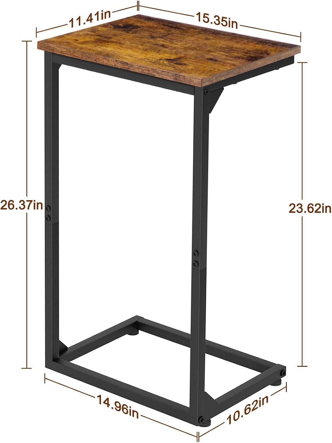 Couch Side Table, 26.37" Tall C Shaped End Table Set of 2 | TV Trays That Slide Under Sofa, Slim Laptop Workstation for Living Room Bedroom Small Spaces, Rustic Brown - view 3