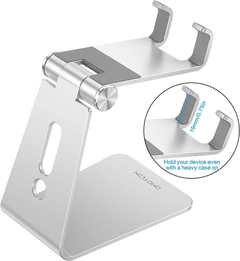 C2 Adjustable Aluminum Cell Phone Stand with Charging Cutout, Silver | Sturdy 3mm Base with Non-Slip Silicone Pads, Multi-Angle, Works with 19mm Thick Cases Smartphones, Desktop Recording Facetime - view 2