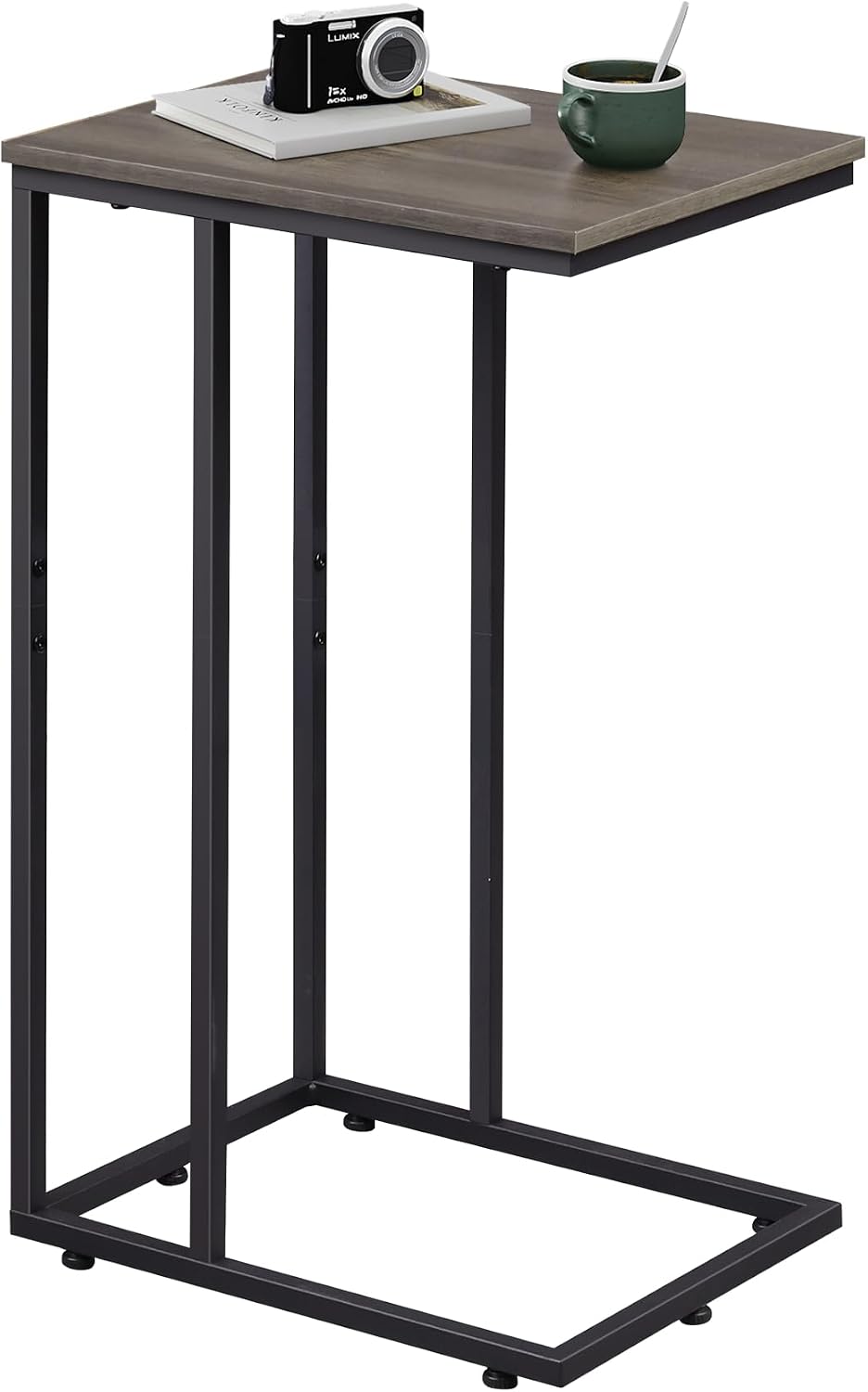 Small Side Table, C Shaped End Table for Couch, Sofa and Bed, Tv Tray Table that Slides Under for Living Room, Bedroom, Bedside, Gray and Black