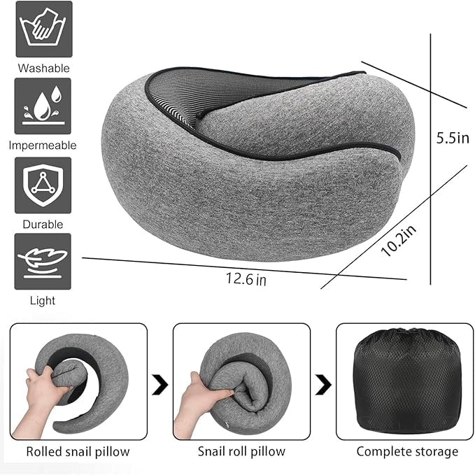 Travel Pillows - 100% Pure Memory Foam Neck Pillow for Airplanes, Comfortable Breathable Cover, 360° Support Stowable Pillows for Sleeping, Car, Airport Travel Essentials, Max Grey - view 2