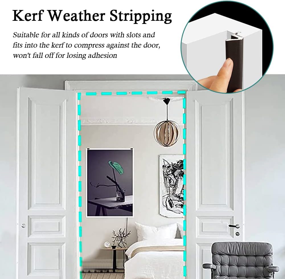 Kerf Weather Stripping for Door Seal Strip, 26 Ft, Brown | Q Foam Door Weatherstrip Seal, Front Door Seal Strip for Door Frame with Slot Card, Slot Installation, Easy Cut to Size - view 5