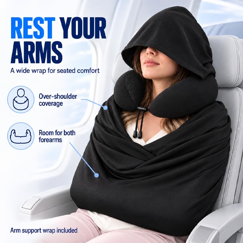 4 Pack Travel Sleep Set,Hooded Neck Pillow,Arm Wrap,Sleep Mask & Earplugs - view 2