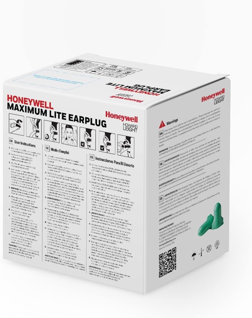 By Honeywell Maximum Lite Low Pressure Disposable Foam Earplugs, 200-Pairs (LPF-1), Green - view 5