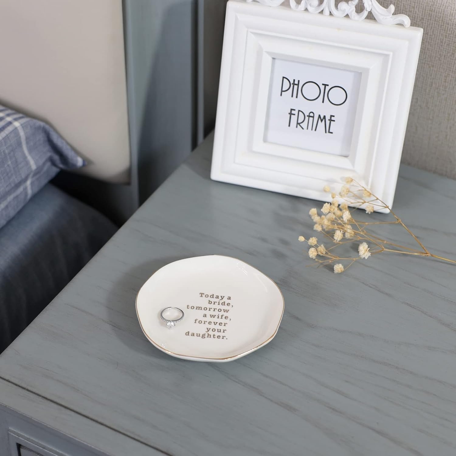 Mother of bride ring dish, wedding gifts for mom from daughter-jewelry dish tray-ceramic white - view 4