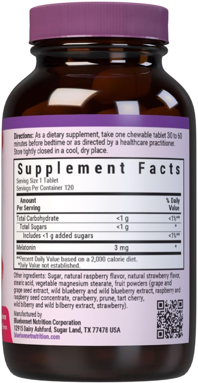 Nutrition melatonin 3 mg fast-acting quick dissolve nighttime relaxation & restful sleep support - sleep aid - gluten-free, vegan - raspberry flavor - 120 chewable tablets - view 2