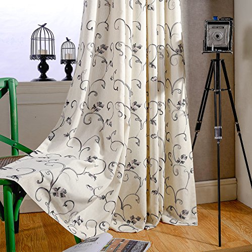 Faux Linen Branch Embroidered Grommet Curtains, 2 Panels, 52 x 84 - view 5