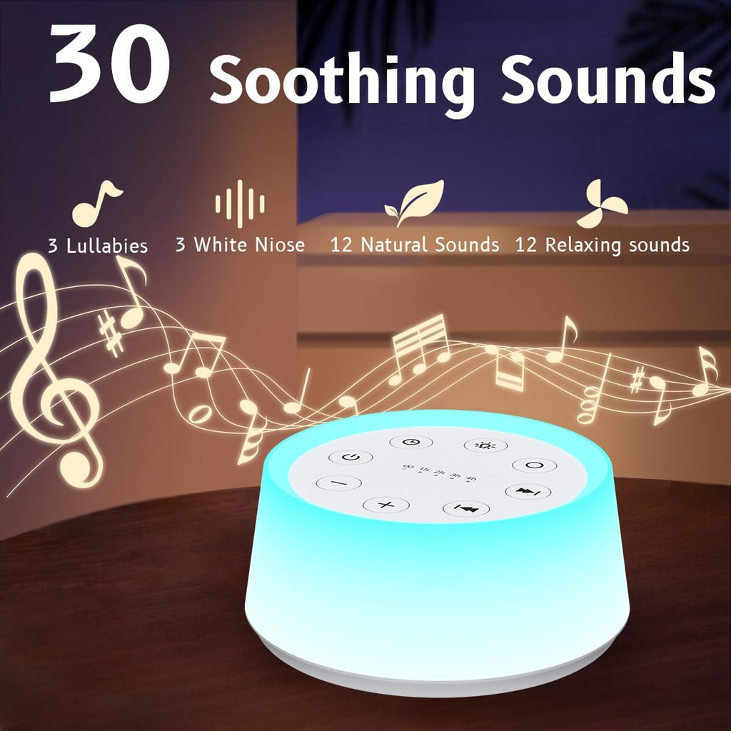 White Noise Machine with 30 Sleep Music 5 Timers 12 Colors Baby Night Light with Memory Function Sound Machine for Sleep Nursery Home Travel(T-White) - view 2