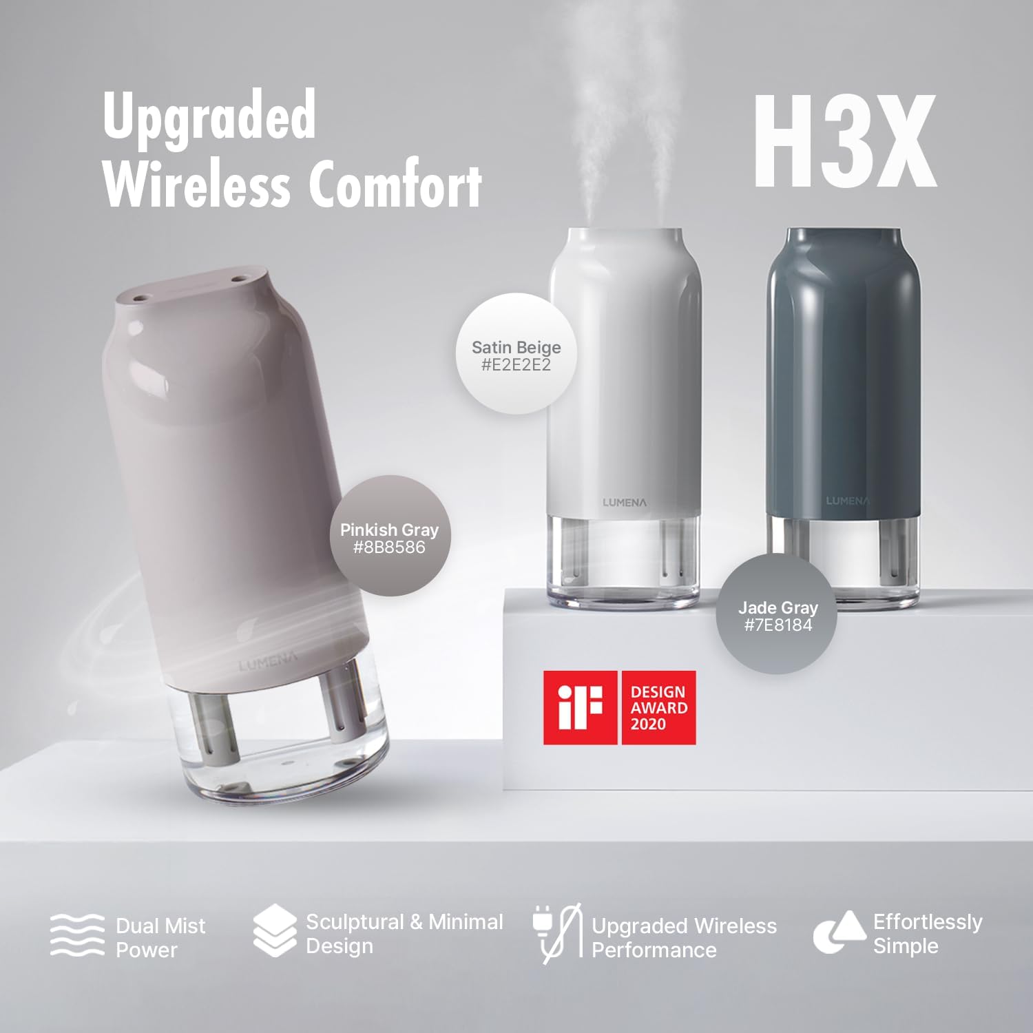 H3X Dual Mist Humidifier, 700ml Portable Cool Mist Humidifier with Mood Light, Auto Shut-Off, Wireless Personal Humidifier for Bedroom, Office & Home (PINKISH GRAY) - view 2