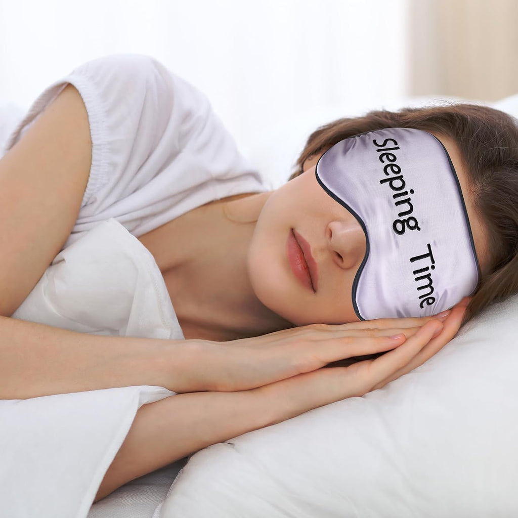4 Pieces Funny Sleep Mask Silk Eye Mask Soft Blackout Blindfold with Adjustable Strap Sleeping Eye Cover for Women Men Night Travel, Nap, Meditation(Purple, Yellow, Light Blue, Pink) - view 5