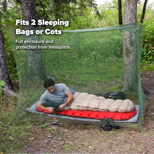Double Rectangular Mosquito Net – Insect Protection for Camping, Hiking & Travel – Fits Two Sleeping Bags or Cots – Includes Setup Kit & Carry Bag – Green, 63” W x 78” L x 59” H - view 4