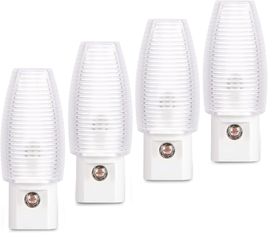 Plug-in night light, dusk to dawn sensor, warm white, 4 pack | Warm white sensor night light, ideal for nursery, bedroom, bathroom, hallway, stairs & kitchen
