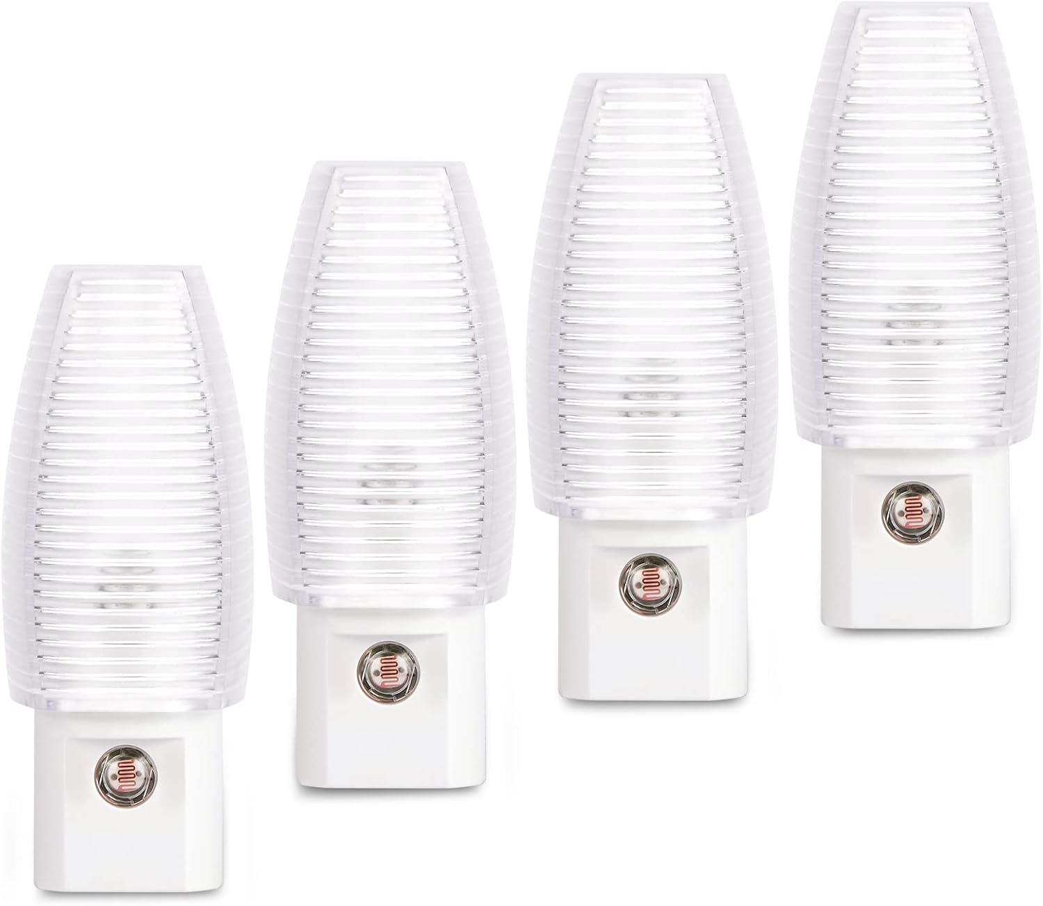Plug-in night light, dusk to dawn sensor, warm white, 4 pack | Warm white sensor night light, ideal for nursery, bedroom, bathroom, hallway, stairs & kitchen