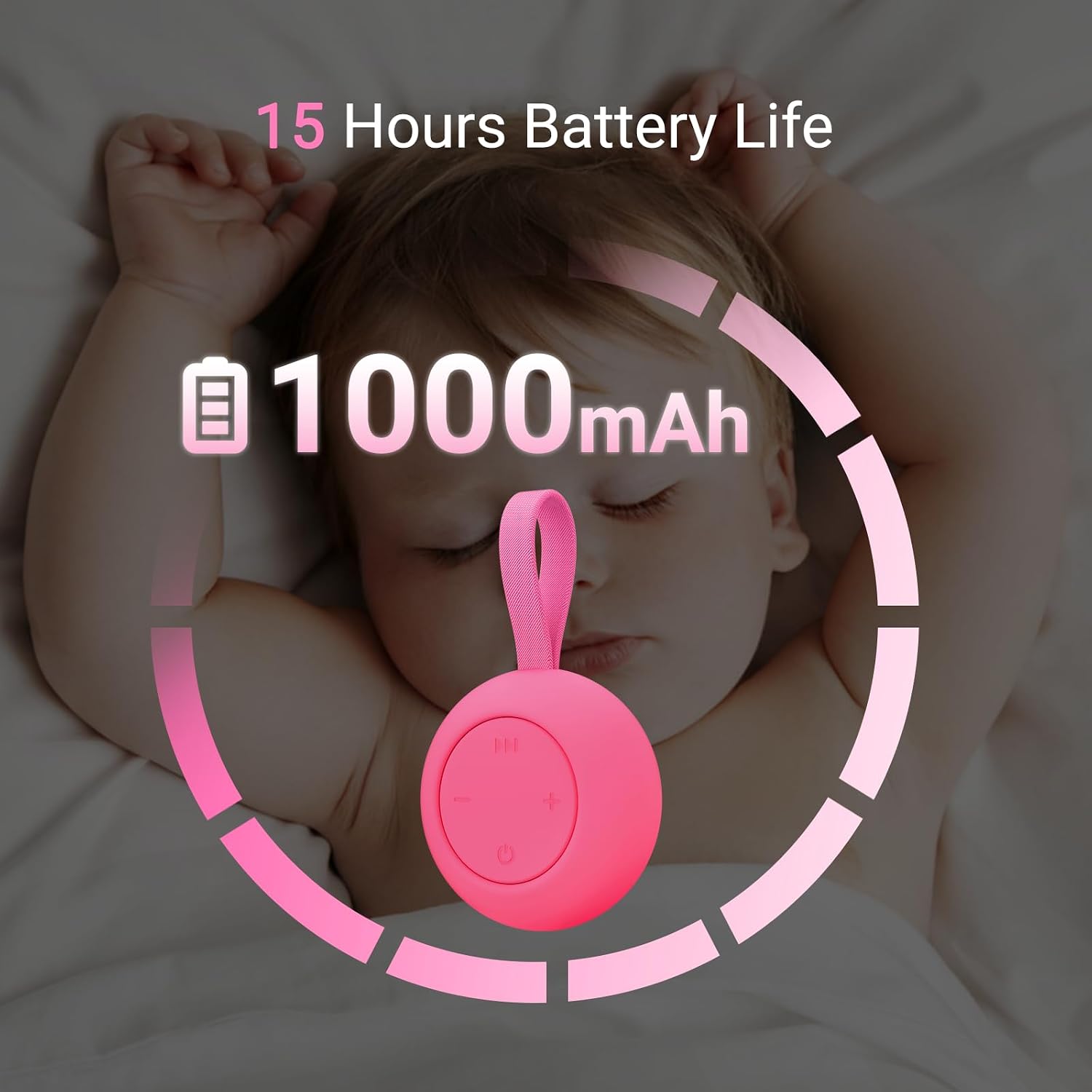 Portable baby sound machine [white noise for babies kids adults] [sleep soother] [12 soothing sounds] 15 hours battery life, registry gift, shower, clips on baby stroller Rose - view 3