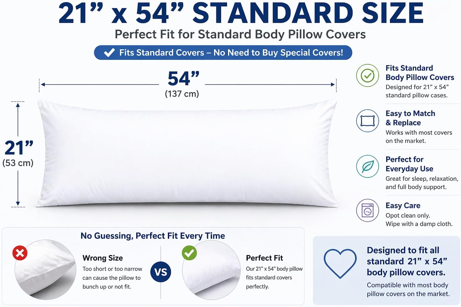 Body Pillow Insert 21"x54", Medium Support, Microfiber Fill | Ultra-soft microfiber fill provides medium support for side sleeping, pregnancy, back support, and everyday comfort. - view 2