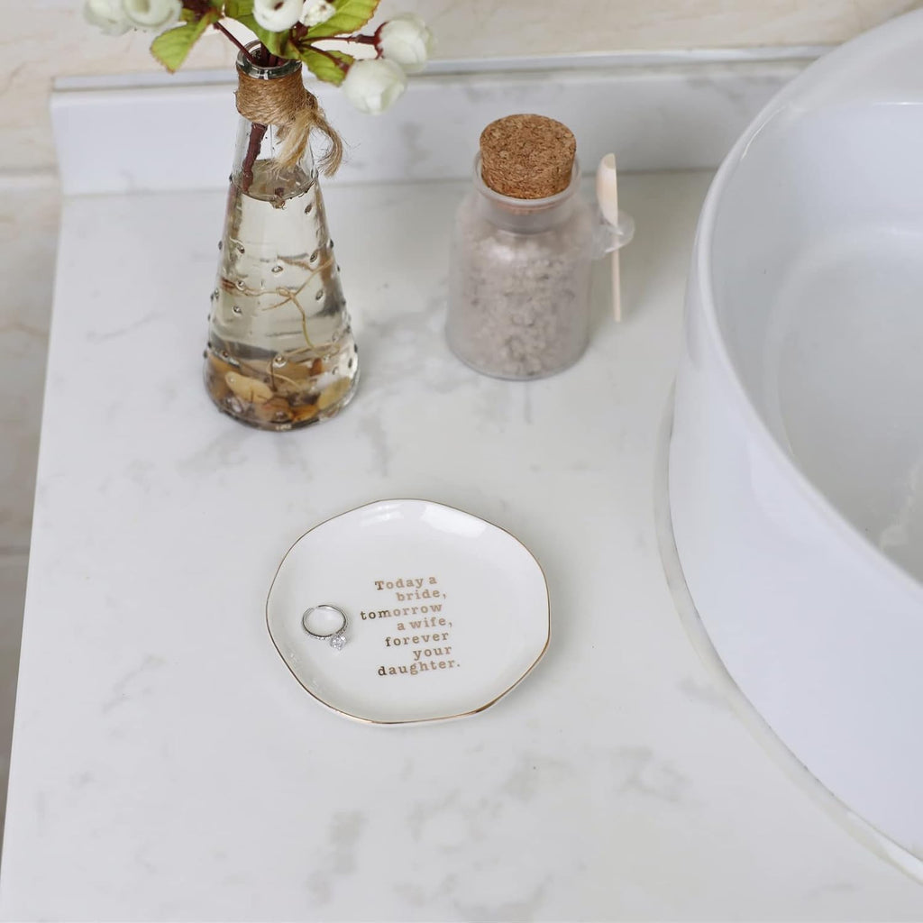 Mother of bride ring dish, wedding gifts for mom from daughter-jewelry dish tray-ceramic white - view 2