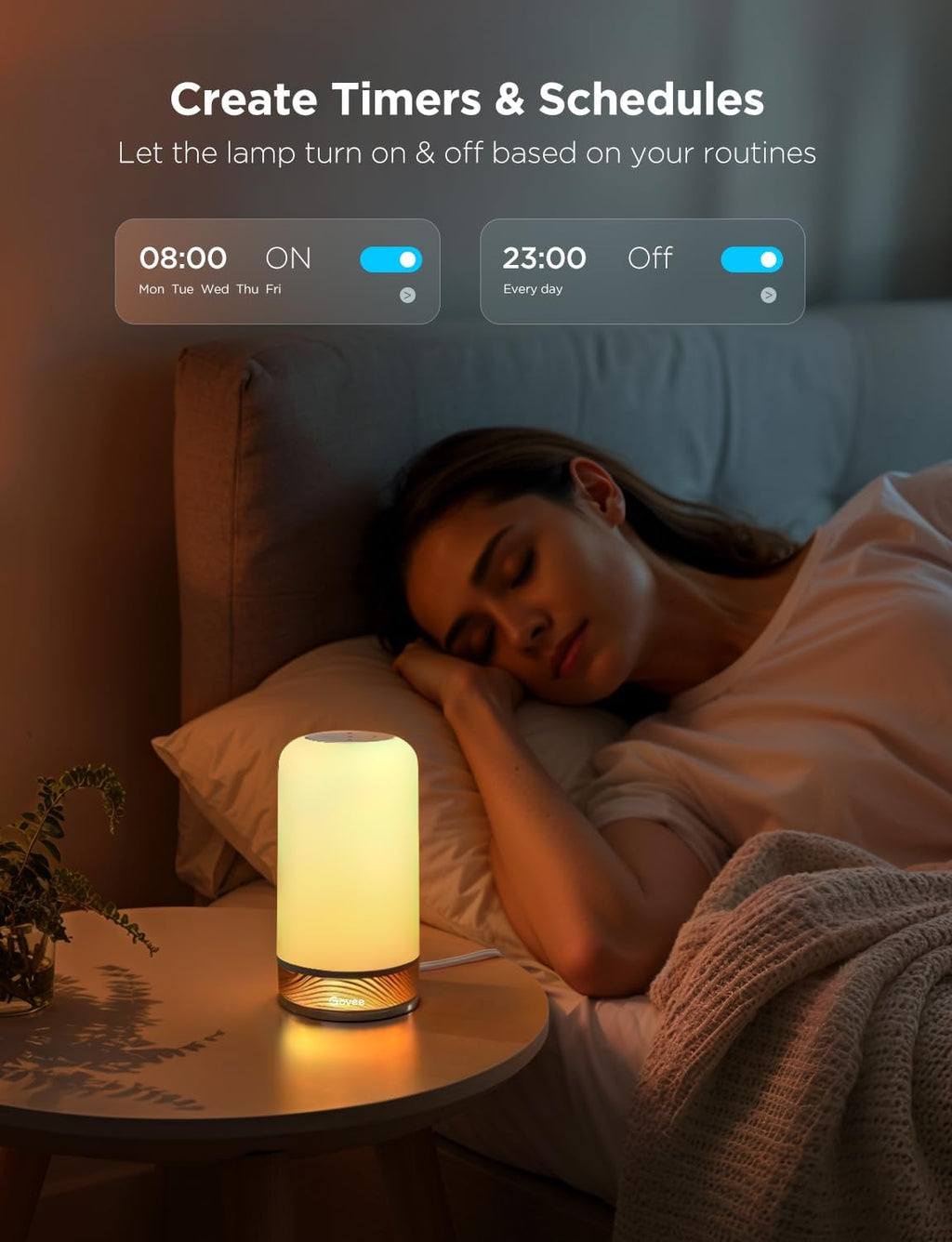 RGBIC smart table lamp 2, touch bedside small table lamp (corded) | LED desk lamp compatible with SmartThings, Matter, Alexa, nightstand lamp for bedroom living room night light, 64 scene modes - view 7