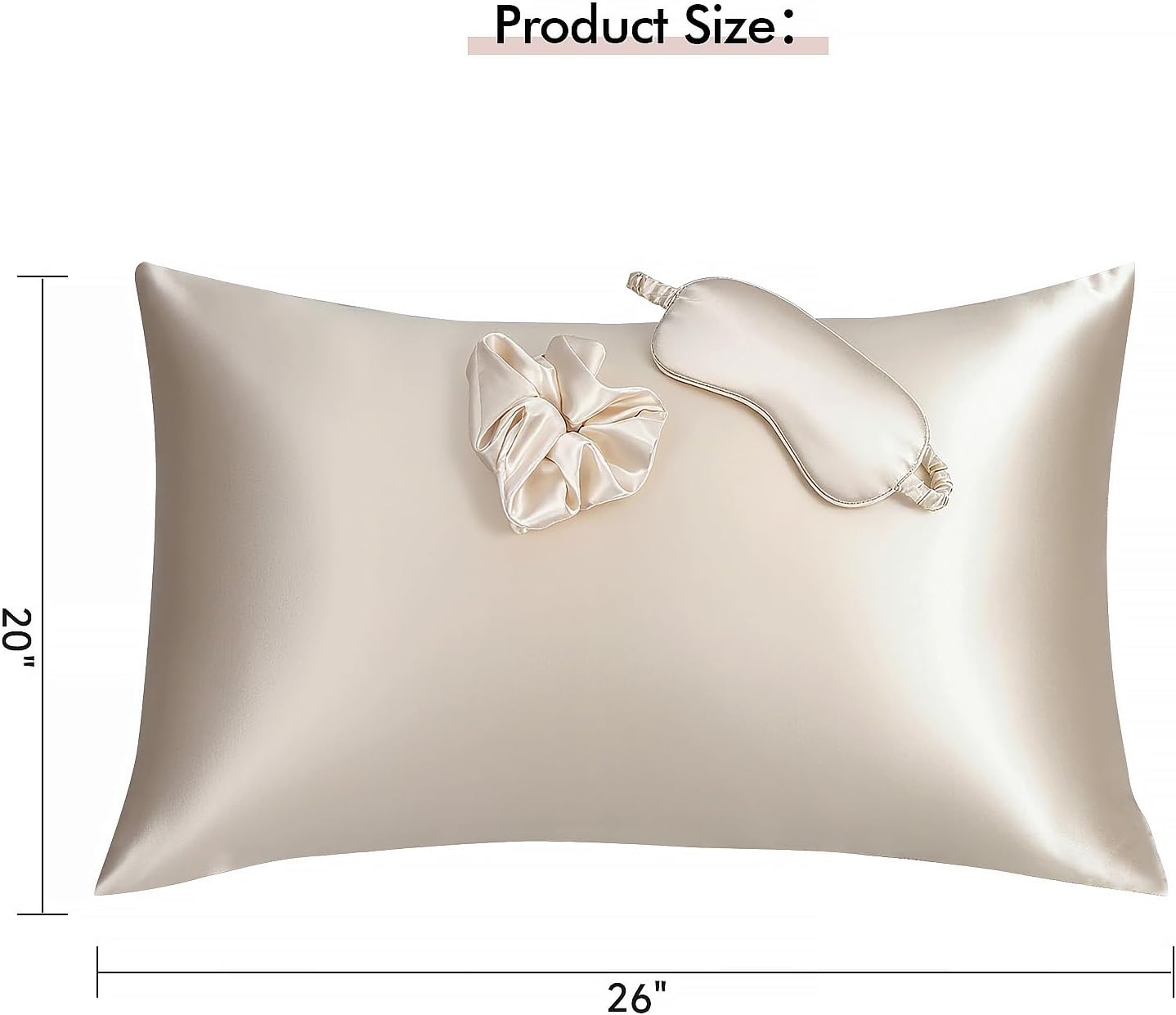 Satin sleep set – pillowcase, eye mask & scrunchie – champagne | frizz-free 3-piece self care kit for hair & skin, large no-crease scrunchie, standard 20"x26", beauty sleep set - view 2