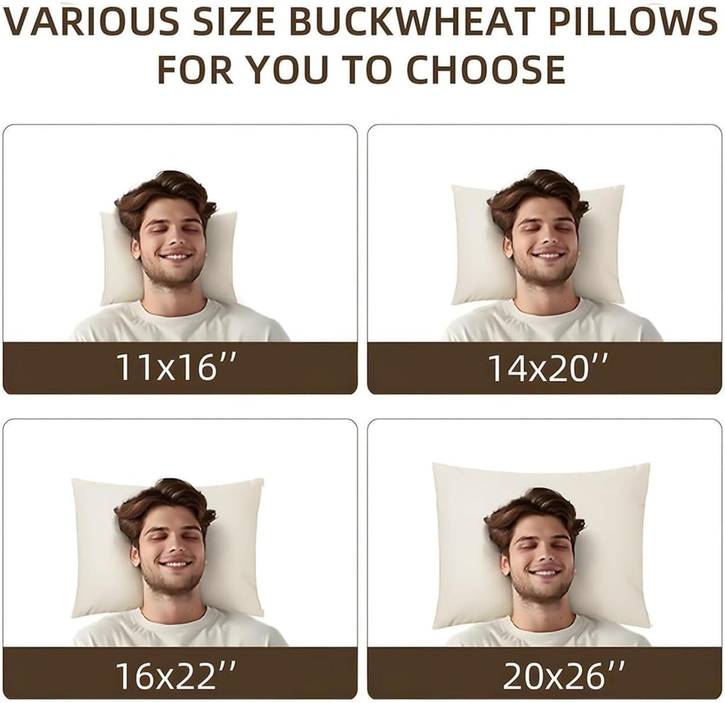 Organic Buckwheat Pillow for Sleeping with Organic Cotton Pillowcase | Kids/Travel Size 11''x16'' Adjustable Firmness & Height for Neck Pain Relief, Buckwheat Travel Pillow For Side/Back Sleepers - view 6