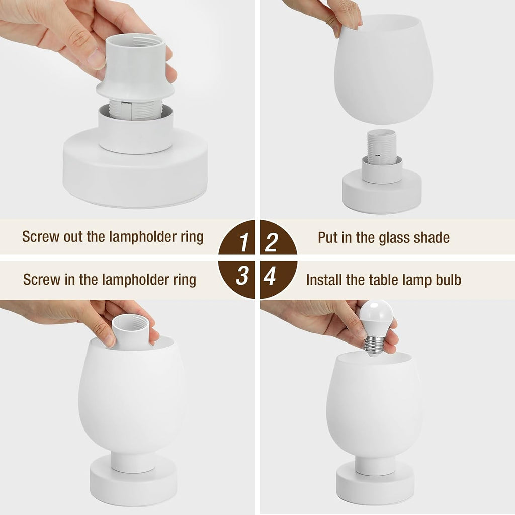 Small Touch Table Lamp for Nightstand, 3 Way Dimmable Bedside Lamp | White Glass Shade, Bedroom, Living Room, Night Stands, Small Spaces, LED Bulb Included, Gift Choice - view 7