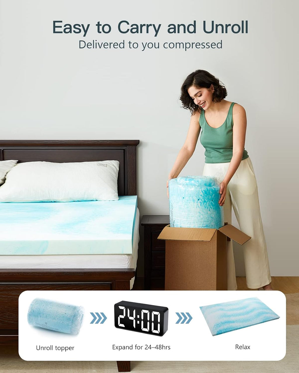 3 Inch Twin XL Memory Foam Mattress Topper, Cooling Gel Infused Mattress Pad, Ventilated Bed Topper for Pressure Relief, Dorm Room Essentials, Blue - view 6