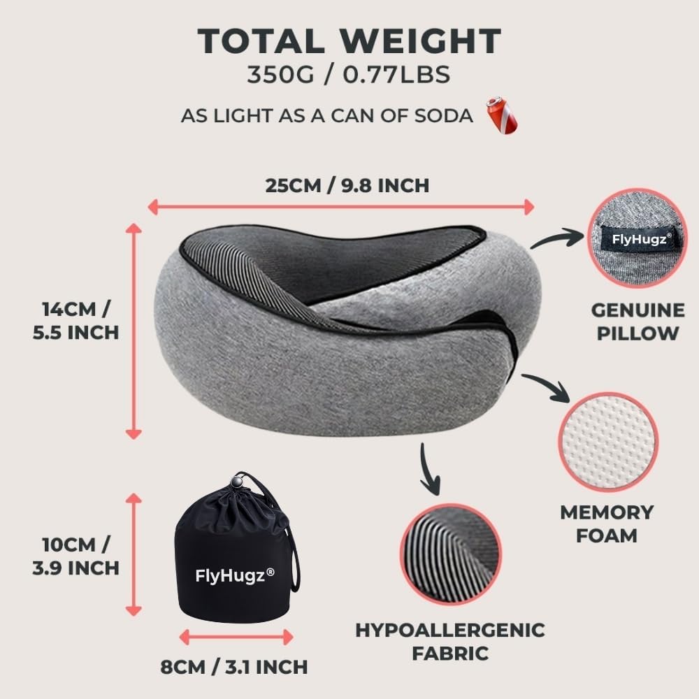 Neck travel pillow memory foam neck pillow for comfort on airplane compact and ergonomic design for travel, car rides, and home use ideal for adults and kids. - view 5