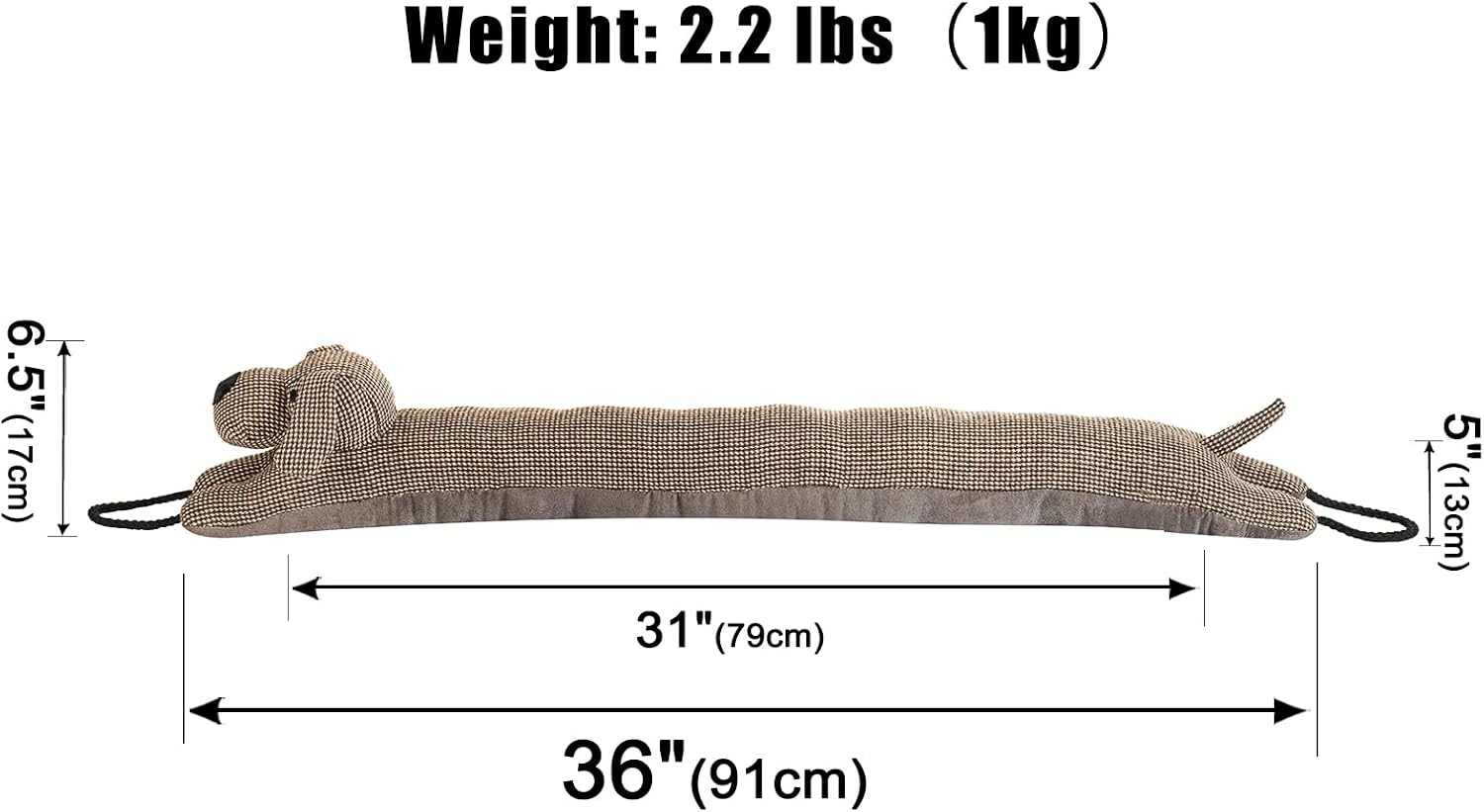 Under door draft stopper decorative wind stopper 36 inch for door & window, weighted animal air draft stopper for bottom of door with hanging loops - brown dog - view 2