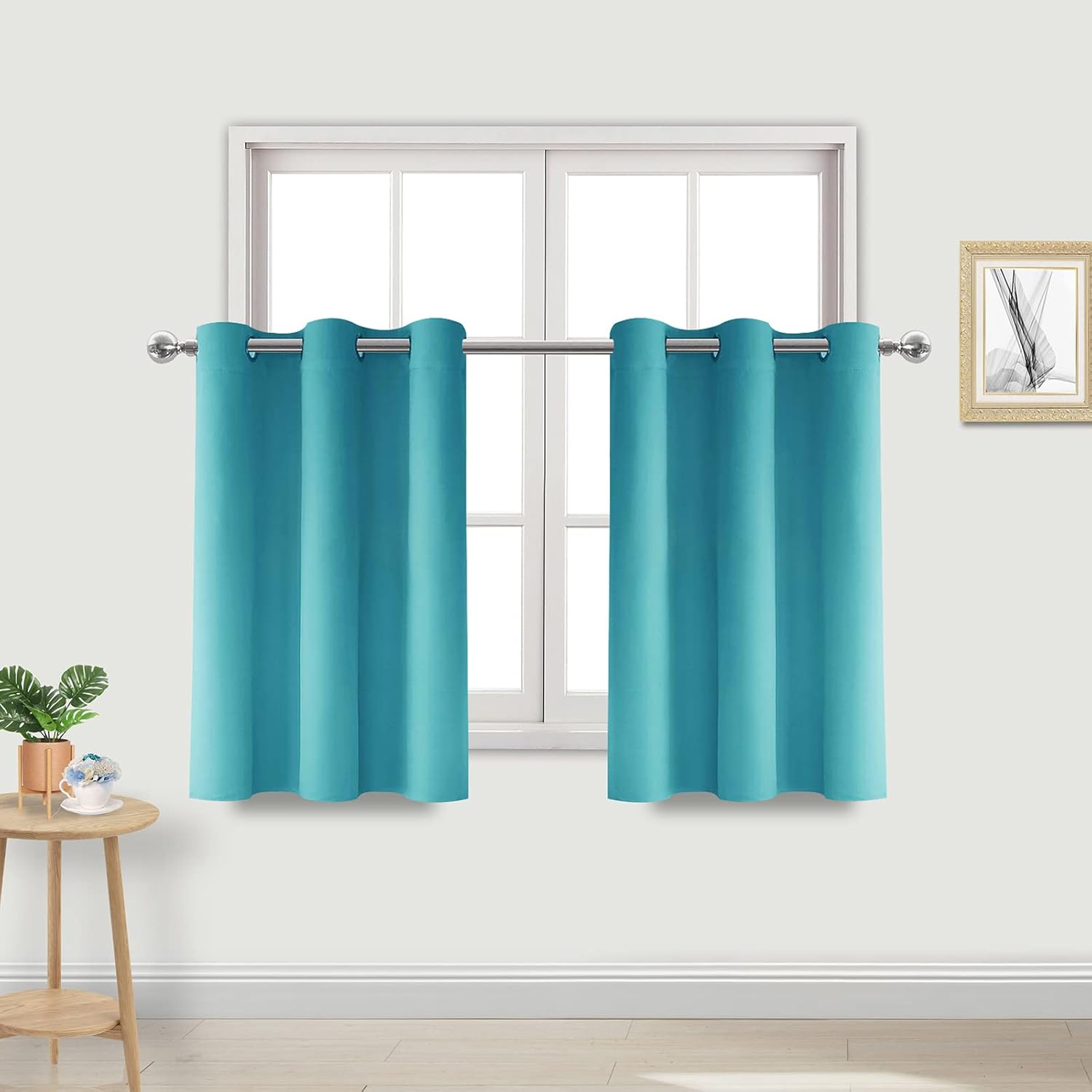 Blackout Curtains - Room Darkening Thermal Insulated Bedroom Curtain - 42 x 36 Inches Long, Set of 2 Window Curtain Panels, Turquoise