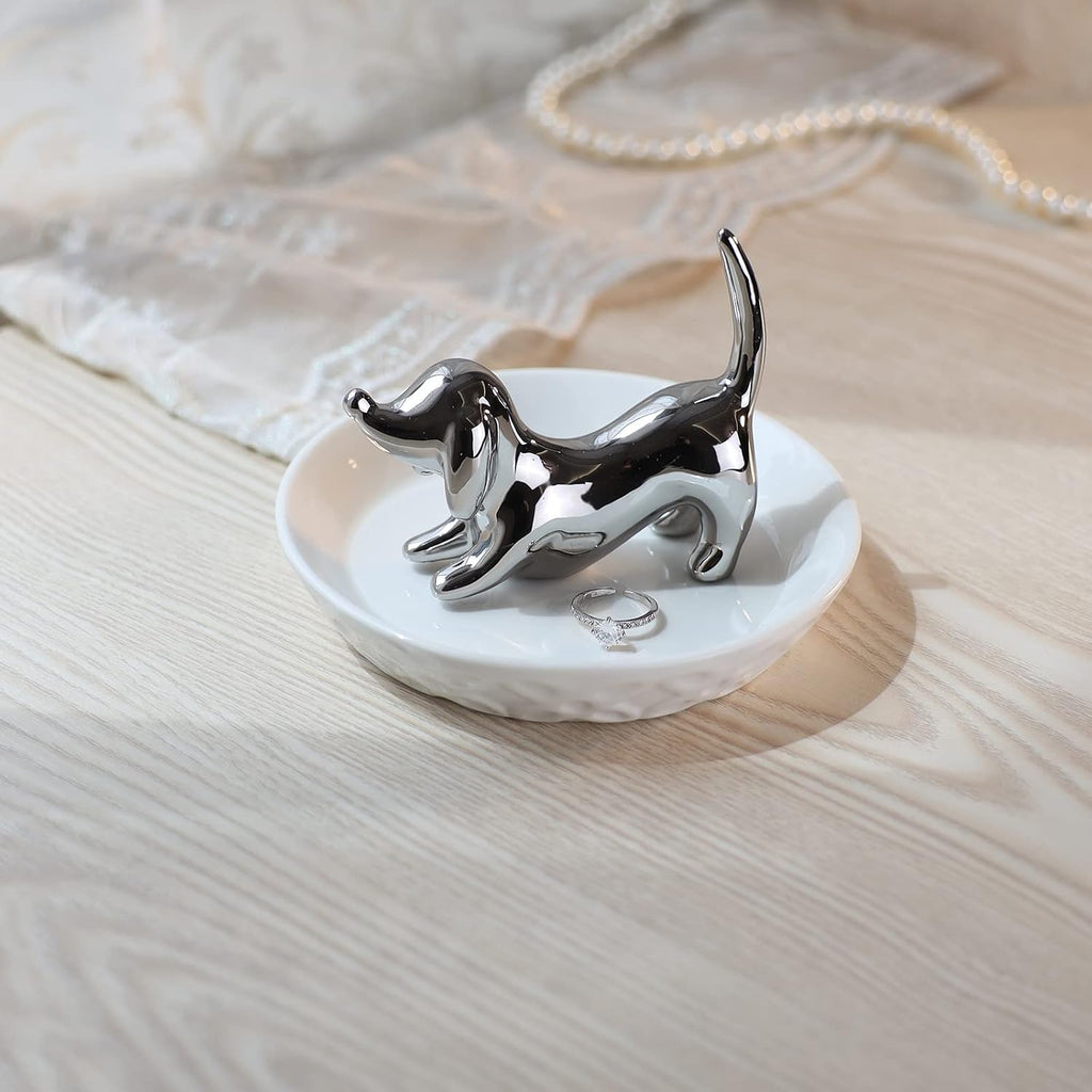 Dog ring holder, ceramic silver jewelry holder, mother's day gifts for dog mom gifts for women Christmas, Valentines - view 3