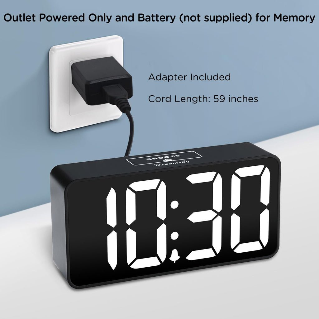 Small digital alarm clock for bedroom, large big numbers display | clocks for living room, electric bedside desk clock with USB charging port, dimmer, adjustable volume, USB-C adapter powered - view 2