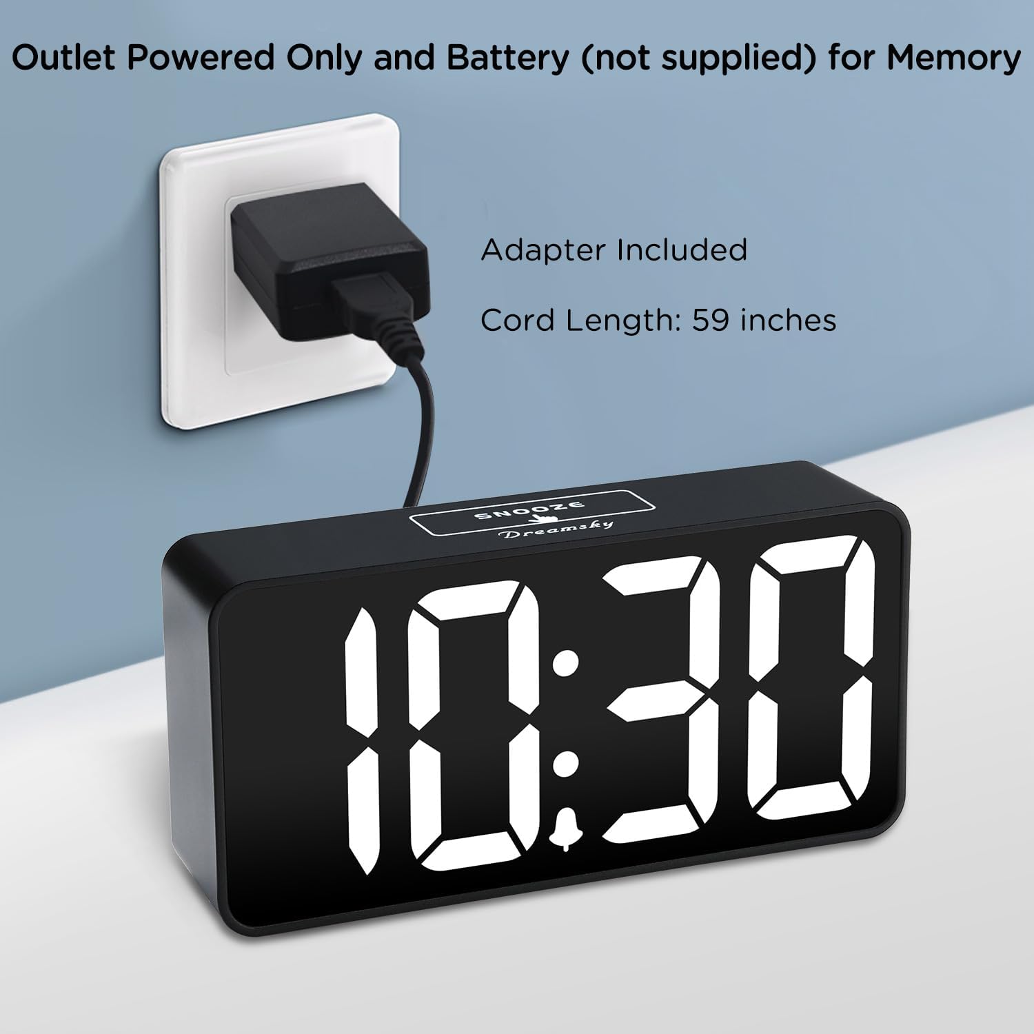 Small digital alarm clock for bedroom, large big numbers display | clocks for living room, electric bedside desk clock with USB charging port, dimmer, adjustable volume, USB-C adapter powered - view 2