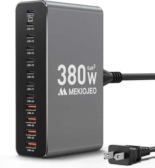 12 ports aluminum alloy 380W charging station fast USB C charger block | 65W laptop GaN charger for MacBook Pro/Air/iPad Pro/iPhone