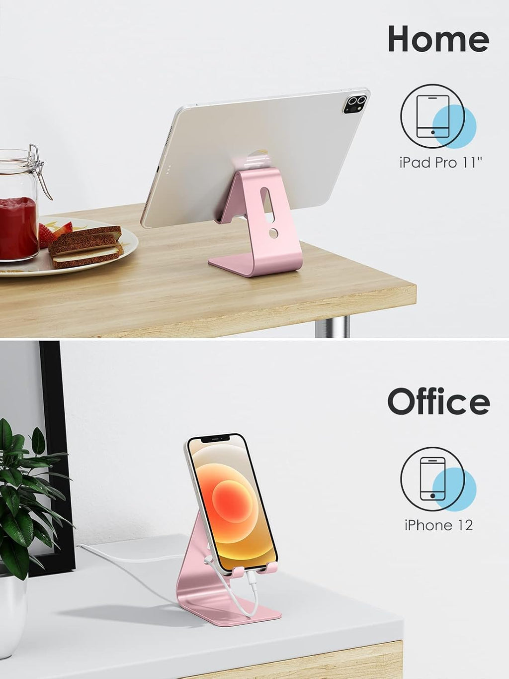 Upgraded aluminum cell phone stand for desk, durable phone dock | protective pads cellphone dock for iPhone 17/16/15/14/13 Pro Max Air, iPad mini, Android smartphones - rose gold - view 7