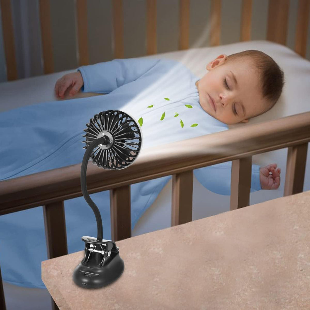 Clip on fan USB battery operated desk clip fan with emergency power bank, baby stroller fan rechargeable personal fan flexible neck 3 speeds great for beach car camping dorm bed office-navy blue - view 6