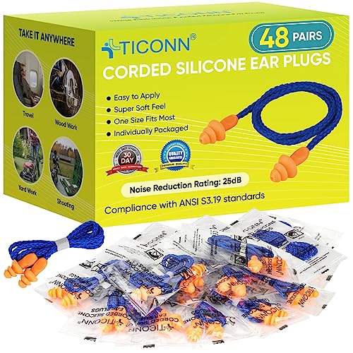 48 Pairs Silicone Ear Plugs for Noise Reduction, 25 dB NRR