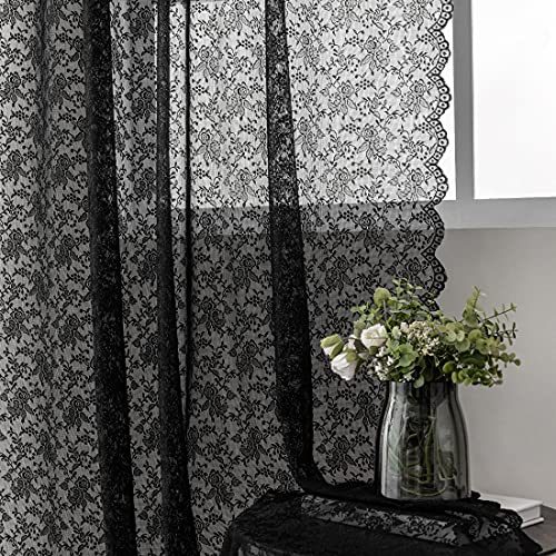 Black Lace Curtains for Bedroom W52 x L63 Inch, 2 Panels
