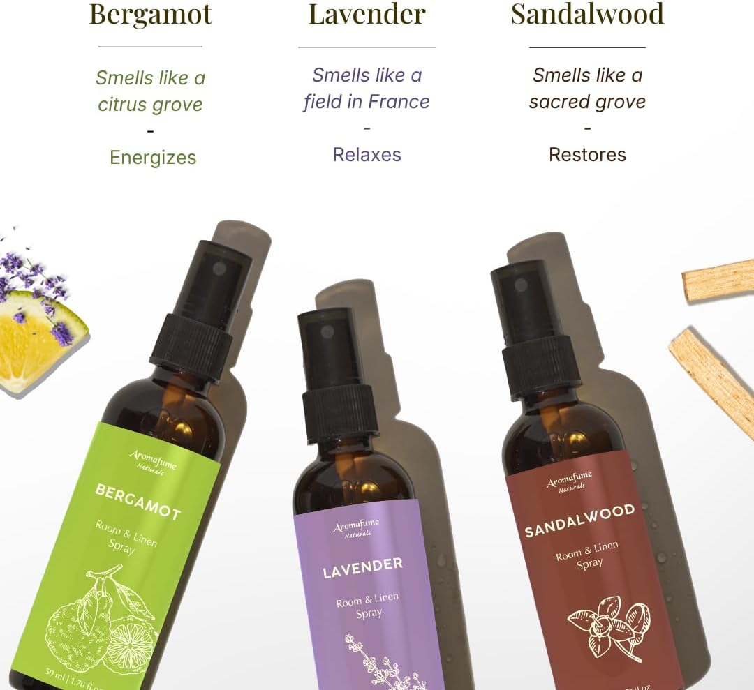 Lavender, Bergamot & Sandalwood Room & Linen Spray Gift Set | Made with Pure Essential Oils| Lavender for Sleep, Bergamot to Uplift & Sandalwood to Calm | Aromatherapy Gifts - view 3